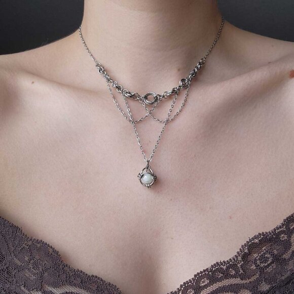 Victorian antique white pearl chandelier necklace with a small silver chain - Picture 7 of 8